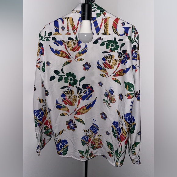 WHITE FASHION LUXURY TMMG HAITI FLAG HIBISCUS CHOUBLAK DRESS SHIRT - Picture 3 of 5